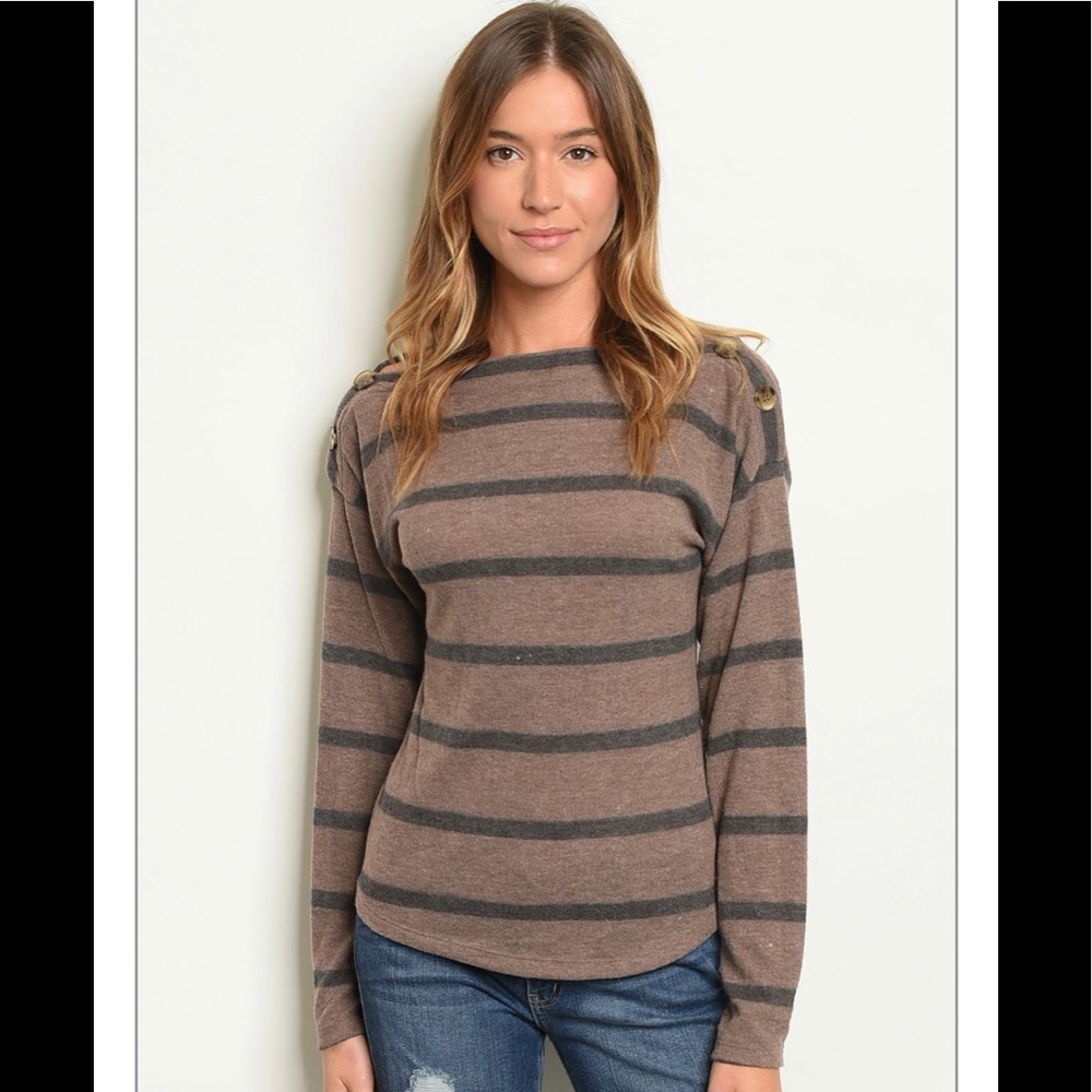 Mocha charcoal stripe top